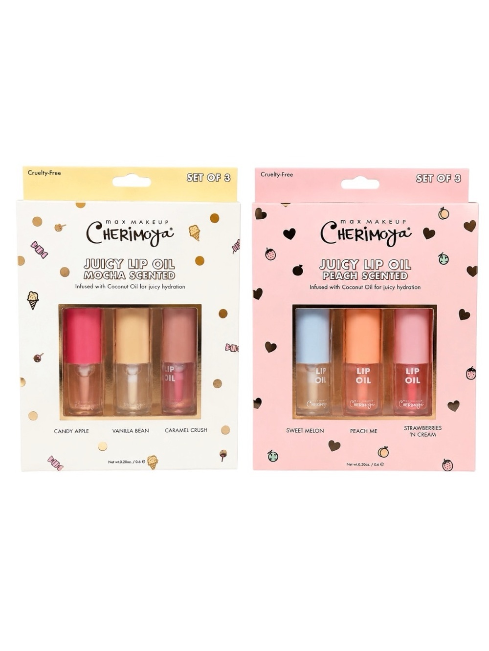 Cherimoya Juicy Lip Oil Gift Set Bundle of 2-6 Lip Oils Peach & Mocha Scented